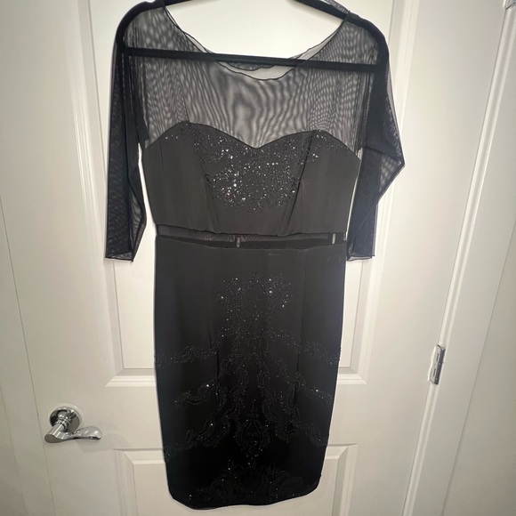 Alexia Admore Evening Dress cocktail length , mesh top and sleeve,black sparkles - Picture 4 of 7